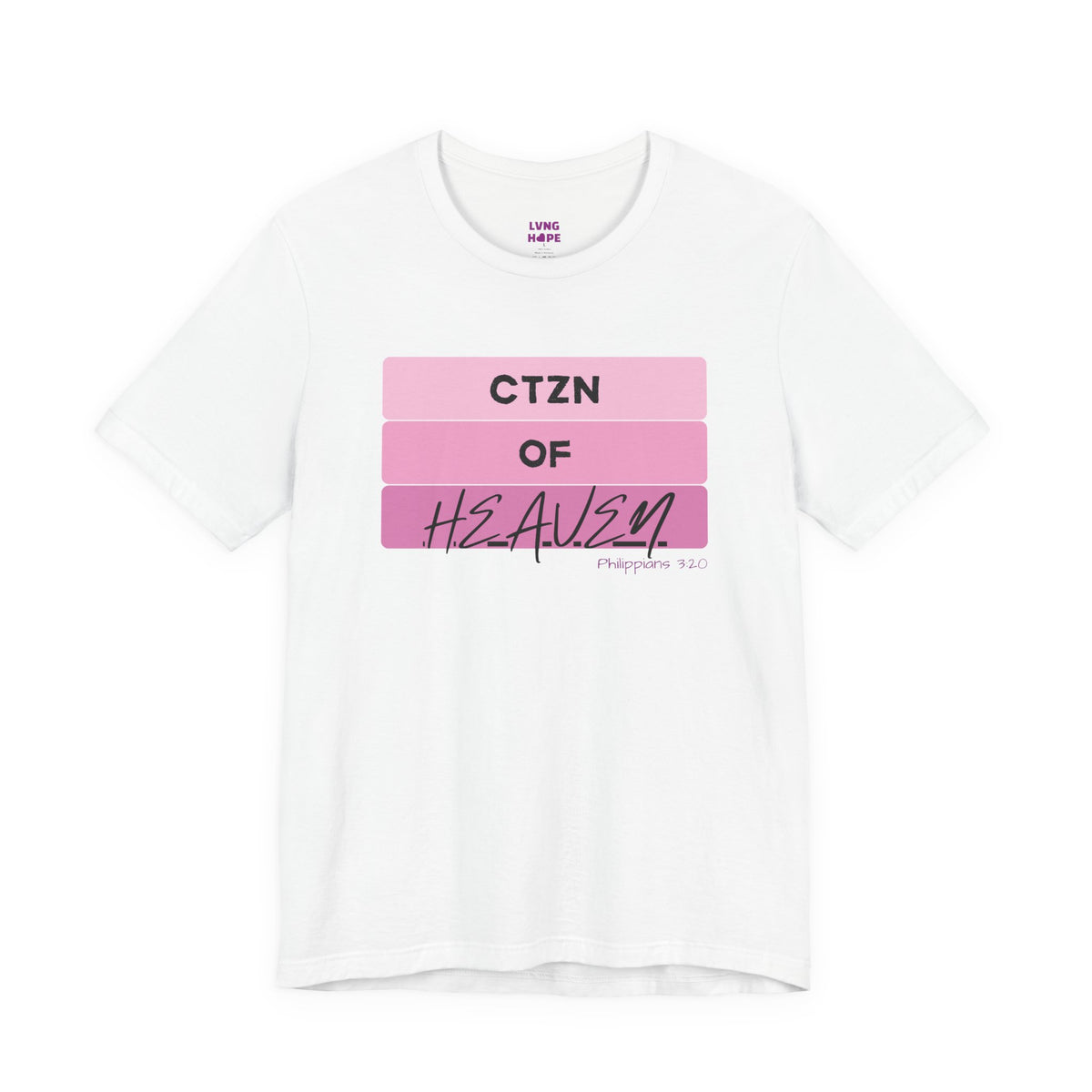 Citizen of Heaven Tee — Pink Bar Script Christian Faith T‑Shirt
