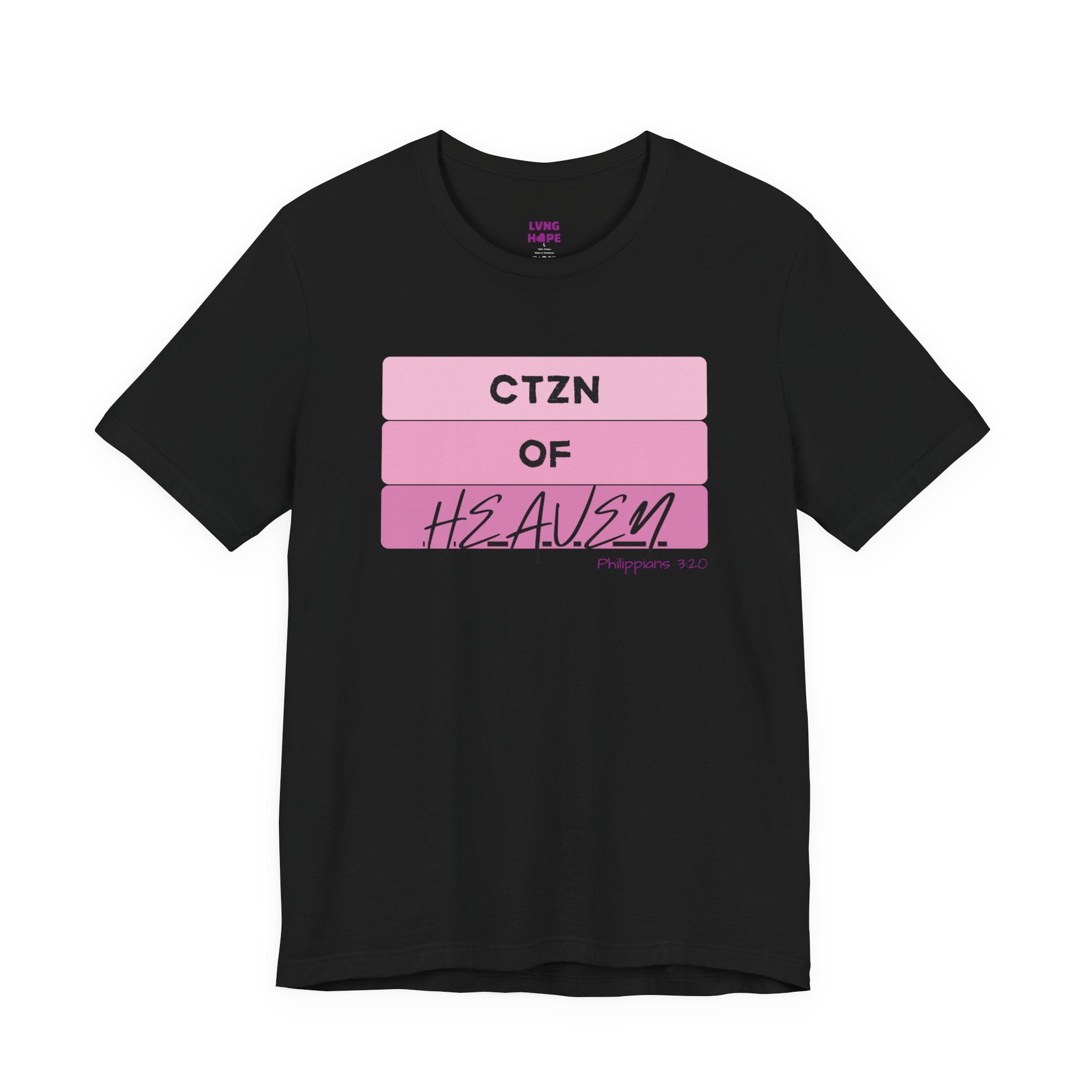 Citizen of Heaven Tee — Pink Bar Script Christian Faith T‑Shirt