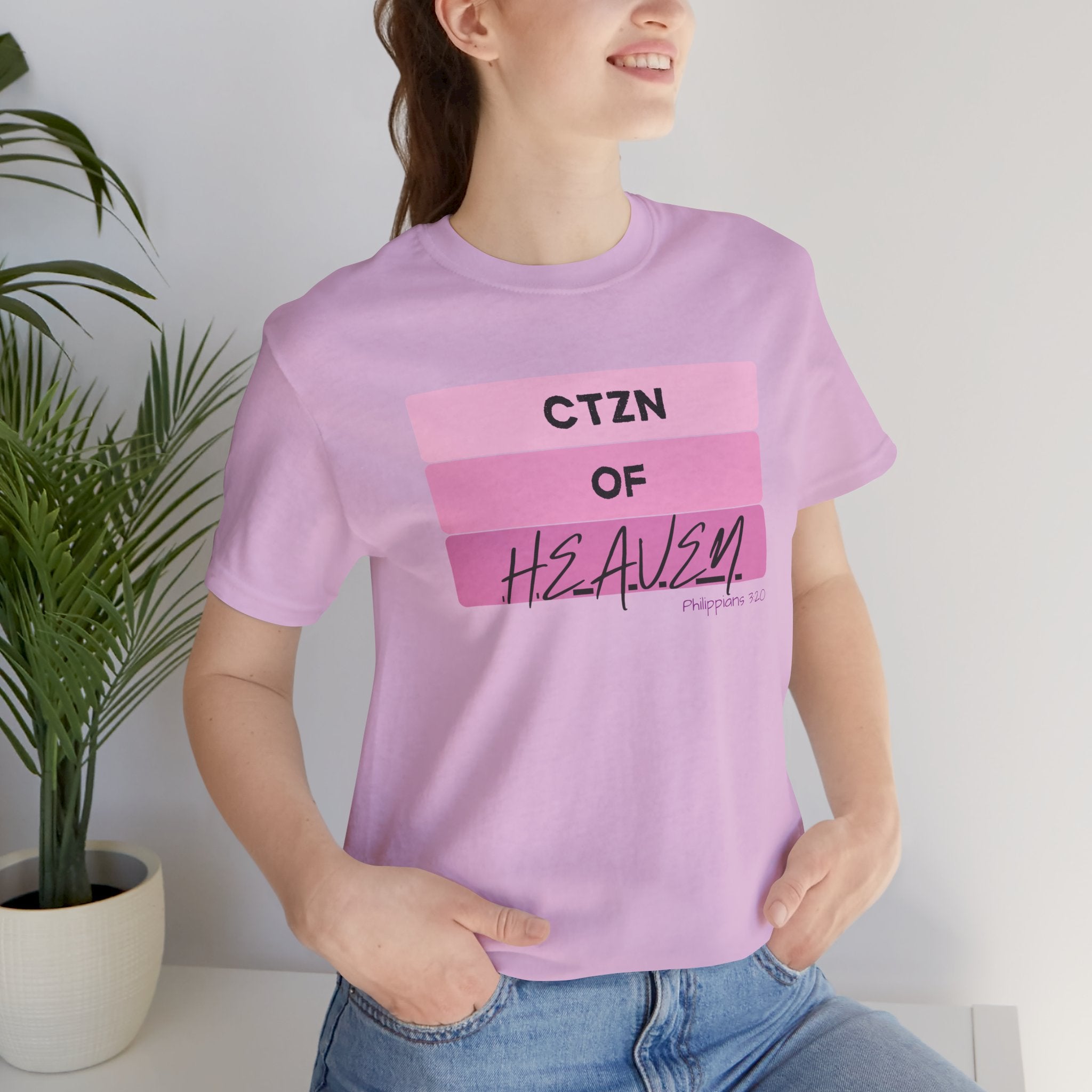 Citizen of Heaven Tee — Pink Bar Script Christian Faith T‑Shirt