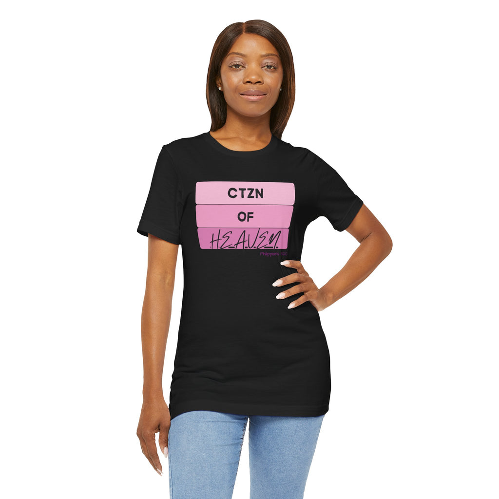 Citizen of Heaven Tee — Pink Bar Script Christian Faith T‑Shirt