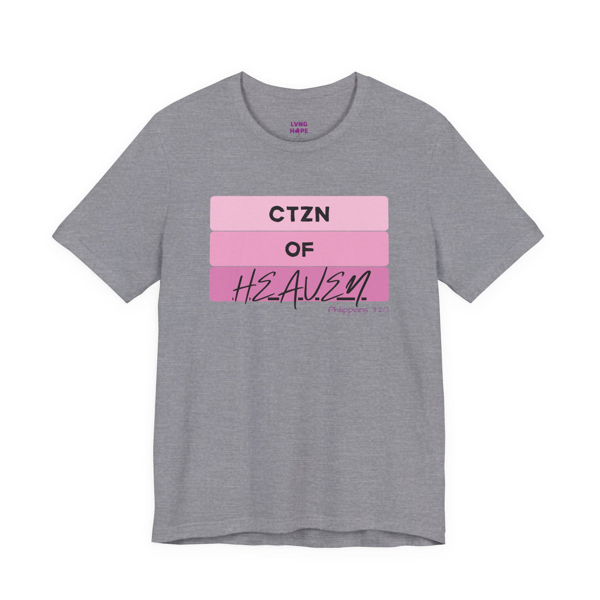 Citizen of Heaven Tee — Pink Bar Script Christian Faith T‑Shirt